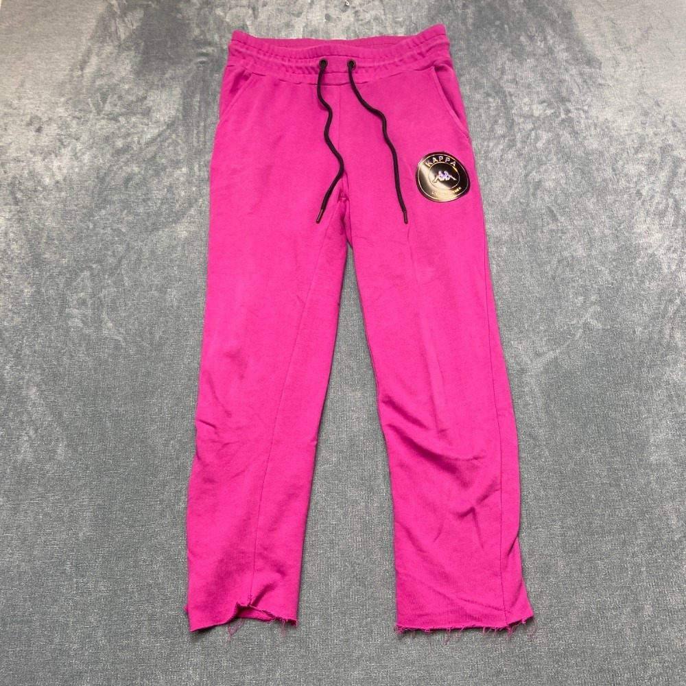 Kappa Sweatpants Womens Medium Magenta Pink Logo Patch Raw Hem Activewear